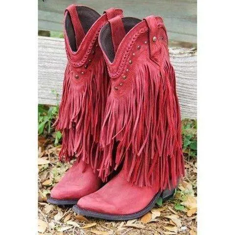 Bohemia Style Motorcycle Boots Fringed Cowboy Boots